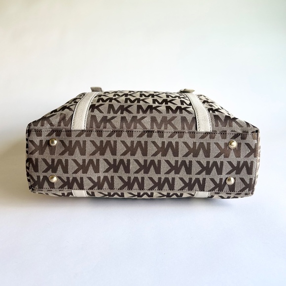 Michael Kors Brown Beige Canvas Ivory Leather Handbag Shoulder Bag - Picture 6 of 15
